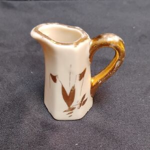 Artistic Miniature Cream and Gold Ceramic Vase Vintage